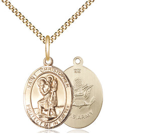 14kt Gold Filled Saint Christopher Army Medal Religious Jewelry