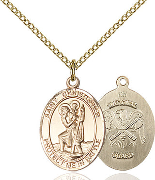 14kt Gold Filled Saint Christopher National Guard Medal Religious Jewelry