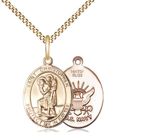 14kt Gold Filled Saint Christopher Navy Medal Religious Jewelry