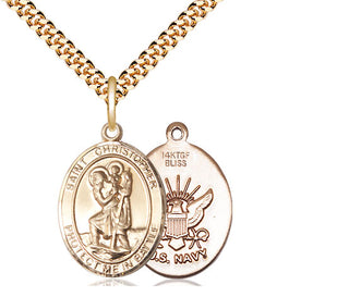 14kt Gold Filled Saint Christopher Navy Medal Religious Jewelry