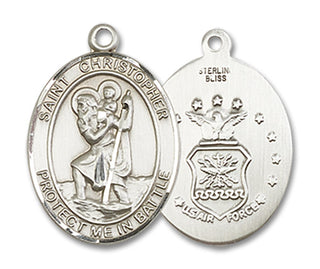 Sterling Silver Saint Christopher Air Force Medal Religious Jewelry