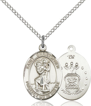Sterling Silver Saint Christopher Air Force Medal Religious Jewelry