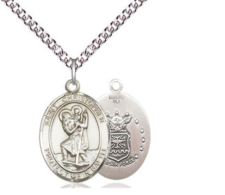 Sterling Silver Saint Christopher Air Force Medal Religious Jewelry