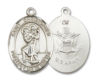 Sterling Silver Saint Christopher Army Medal Religious Jewelry