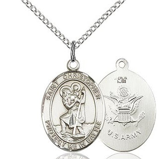 Sterling St. Christopher Army Pendant - Protect Us in Battle - SALE