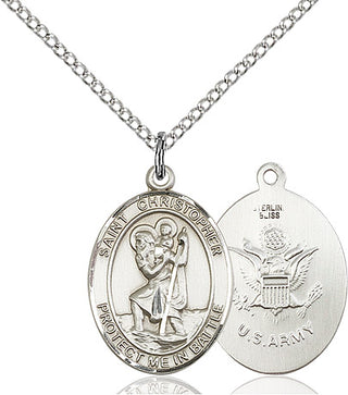 Sterling Silver Saint Christopher Army Medal Religious Jewelry