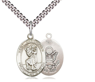 Sterling Silver Saint Christopher Army Medal Religious Jewelry
