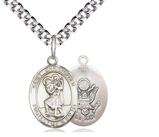 Sterling Silver Saint Christopher Army Medal Religious Jewelry