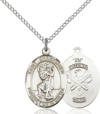 Sterling Silver Saint Christopher National Guard Medal Religious Jewelry
