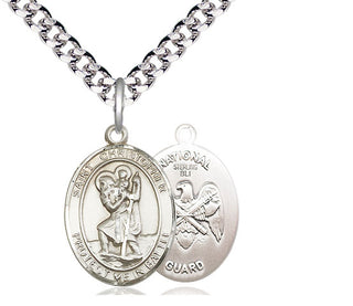 Sterling Silver Saint Christopher National Guard Medal Religious Jewelry