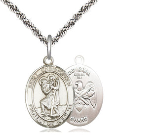 Sterling Silver Saint Christopher National Guard Medal Religious Jewelry