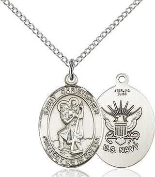 Sterling Silver Saint Christopher Navy Medal Religious Jewelry