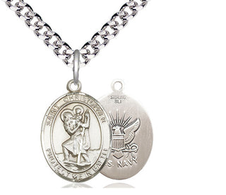 Sterling Silver Saint Christopher Navy Medal Religious Jewelry