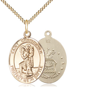 14kt Gold Filled Saint Christopher Air Force Medal Catholic Jewelry