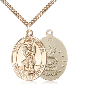 14kt Gold Filled Saint Christopher Air Force Medal Catholic Jewelry