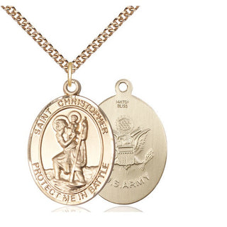 14kt Gold Filled Saint Christopher Army Medal Catholic Jewelry