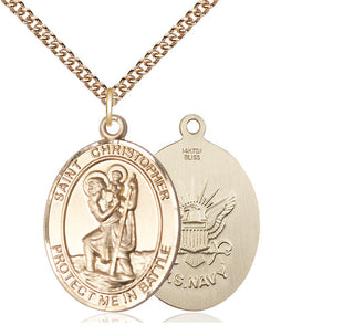 14kt Gold Filled Saint Christopher Navy Medal Catholic Jewelry