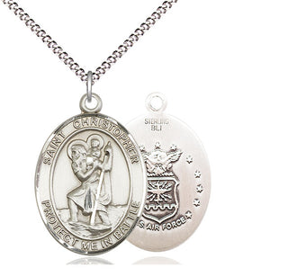 Sterling Silver Saint Christopher Air Force Medal Catholic Jewelry