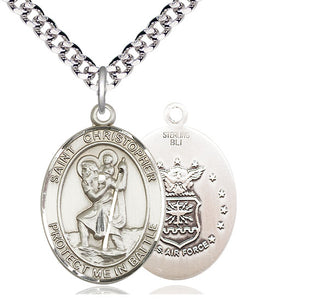Sterling Silver Saint Christopher Air Force Medal Catholic Jewelry