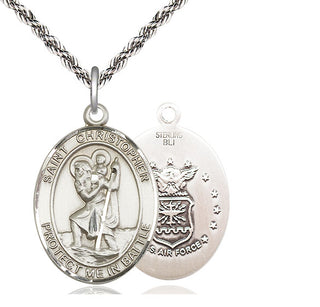 Sterling Silver Saint Christopher Air Force Medal Catholic Jewelry