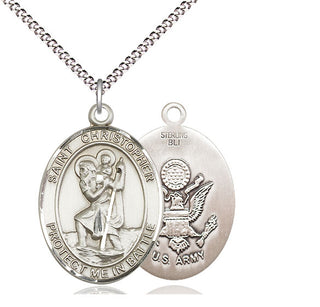 Sterling Silver Saint Christopher Army Medal Catholic Jewelry