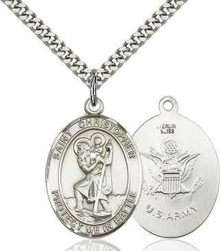 Sterling Silver Saint Christopher Army Medal Catholic Jewelry