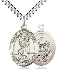 Sterling Silver Saint Christopher Army Medal Catholic Jewelry