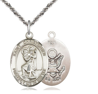 Sterling Silver Saint Christopher Army Medal Catholic Jewelry