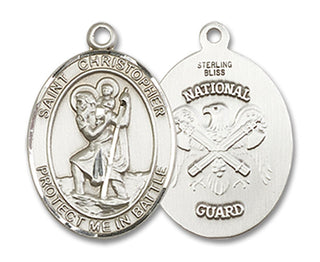 Sterling Silver Saint Christopher National Guard Medal Catholic Jewelry