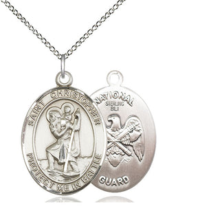 Sterling Silver Saint Christopher National Guard Medal Catholic Jewelry