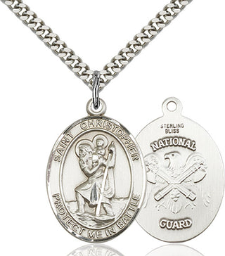Sterling Silver Saint Christopher National Guard Medal Catholic Jewelry