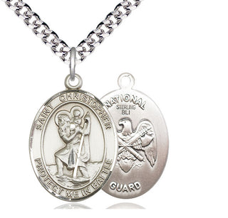 Sterling Silver Saint Christopher National Guard Medal Catholic Jewelry