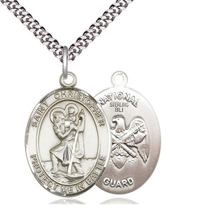 Sterling Silver Saint Christopher National Guard Medal Catholic Jewelry