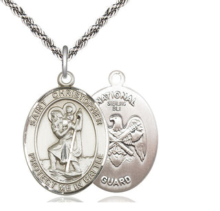 Sterling Silver Saint Christopher National Guard Medal Catholic Jewelry