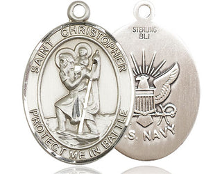 Sterling Silver Saint Christopher Navy Medal Catholic Jewelry