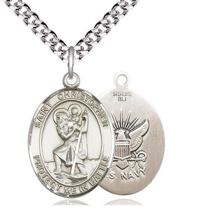 Sterling Silver Saint Christopher Navy Medal Catholic Jewelry