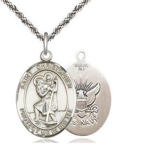 Sterling Silver Saint Christopher Navy Medal Catholic Jewelry