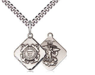 Sterling Silver Coast Guard Diamond Medal Religious Jewelry