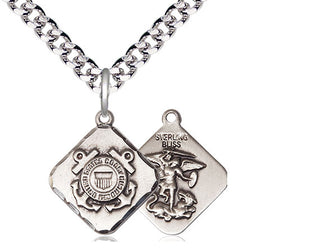Sterling Silver Coast Guard Diamond Medal Religious Jewelry