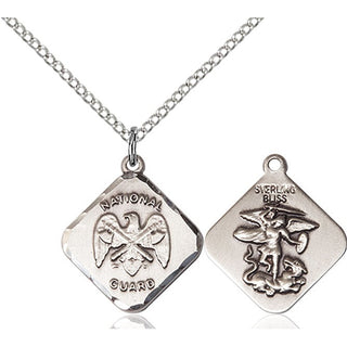 Sterling Silver National Guard Diamond Medal Religious Jewelry