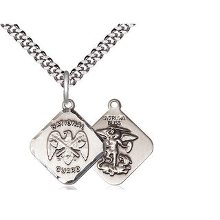 Sterling Silver National Guard Diamond Medal Religious Jewelry