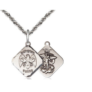 Sterling Silver National Guard Diamond Medal Religious Jewelry