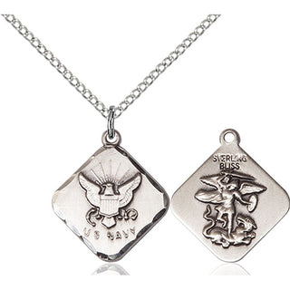 Sterling Silver Navy Diamond Medal Religious Jewelry