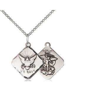 Sterling Silver Navy Diamond Medal Religious Jewelry