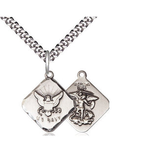 Sterling Silver Navy Diamond Medal Religious Jewelry