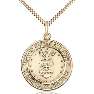 14kt Gold Filled Air Force St Christopher Medal Catholic Jewelry Engraved Catholic Saint Jewelry
