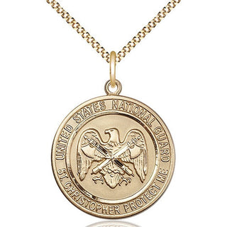14kt Gold Filled National Guard St Christopher Medal Catholic Jewelry Engraved Catholic Saint Jewelry