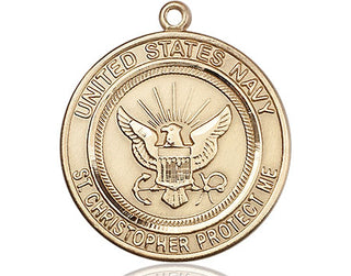14kt Gold Filled Navy St Christopher Medal Engraved Catholic Saint Jewelry