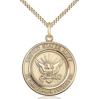 14kt Gold Filled Navy St Christopher Medal Catholic Jewelry Engraved Catholic Saint Jewelry