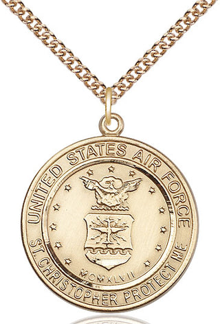 14kt Gold Air Force St Christopher Medal Engraved Catholic Saint Jewelry